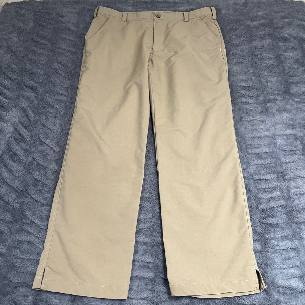 Under Armour Mens Golf Pants‎ Khaki Tan Straight Leg Performance 36/30 HeatGear